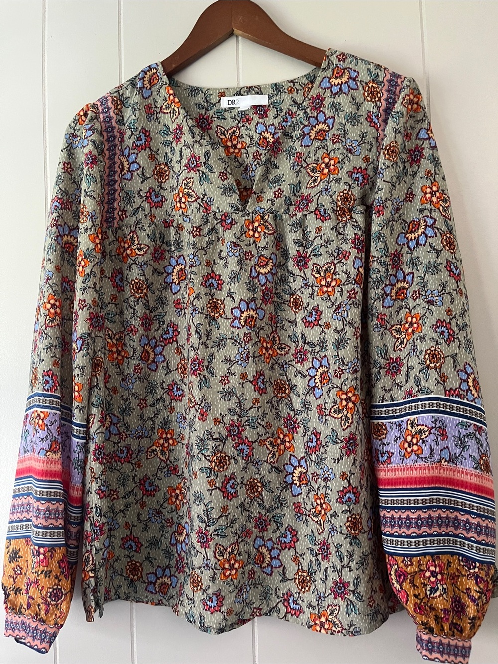 DR2 Sage Floral Tunic with Orange and Lavender Accents